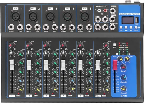 Miniatura 10 de Mezclador de audio profesional de 2 canales, mezclador digital de audio, placa de sonido profesional, amplificador de estudio en vivo USB