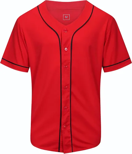 Miniatura 10 de KUAIPAO Camiseta de béisbol en blanco, camisa de manga corta, uniforme deportivo para hombres y mujeres (blanco, negro, rojo, azul, S-3XL)