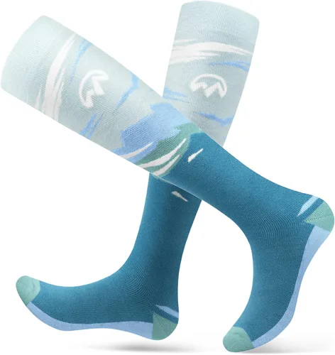 OutdoorMaster Calcetines de esquí, paquete de 2 pares de calcetines térmicos para esquí y snowboard para mujer, puño antideslizante sobre la