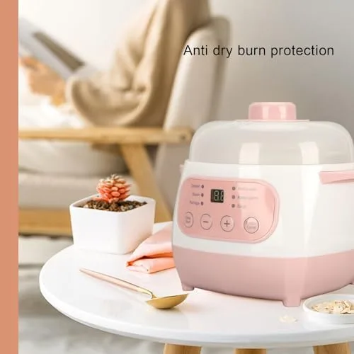 Miniatura 4 de ZJchao Olla eléctrica para estofado, 1 L, 200 W, eléctrica, inteligente, de cerámica, gachas de avena, mini olla de cocción lenta, antiquemaduras