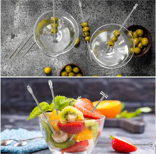 Miniatura 5 de Palillos de cóctel 20 piezas palillos de dientes de acero inoxidable reutilizables Martini oliva para bar, barbacoa, fruta sangrienta Mary bebida