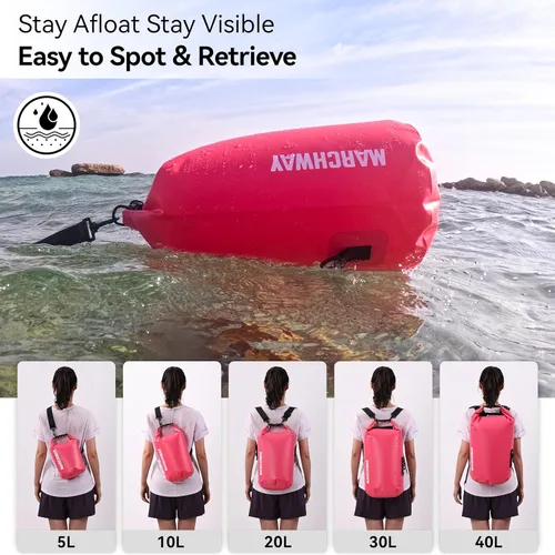 Miniatura 5 de MARCHWAY - Bolso seco flotante e impermeable 1.32/2.64/5.28/7.93/10.57 galones, parte superior enrollable, mantiene secos equipos de kayak rafting