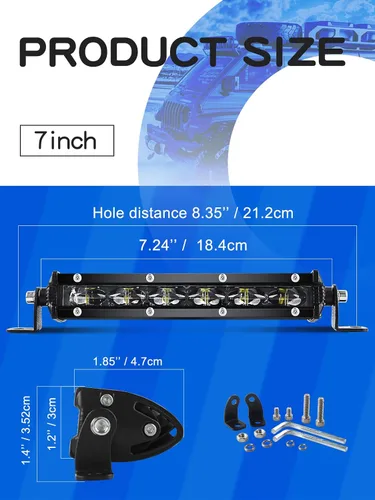 Miniatura 6 de Barra de luz LED MAYELLO de 17.8 cm, fila única, luz de trabajo, haz de conducción de 6D, luz antiniebla delgada para todoterreno, 12V, para camión