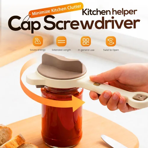 Miniatura 2 de Abrelatas de acero inoxidable ajustable, abridor de tarros para manos débiles con abridor de tapas de botellas, agarre de tapa multifuncional