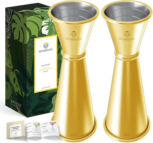 Homestia 2 piezas de doble jigger y jigger de cóctel de acero inoxidable de 1 oz 2 onzas, herramientas de medición de alchohol, jigger japonés con