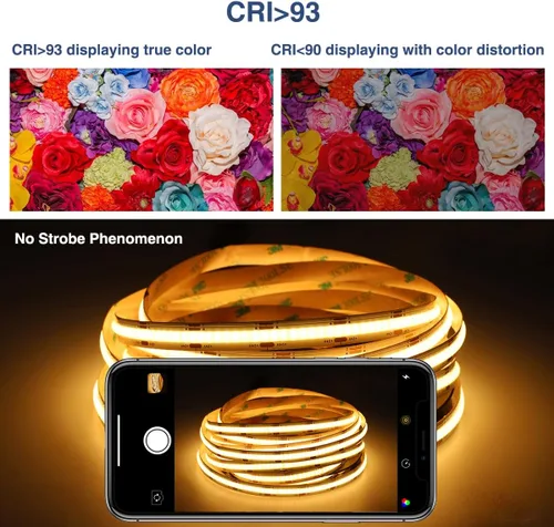 Miniatura 3 de COB - Tira de luz LED blanca regulable de 16.4 pies, 24 V, 2700 K-6500 K, cinta de tira de luz COB con control remoto RF 3200 LED CRI93+