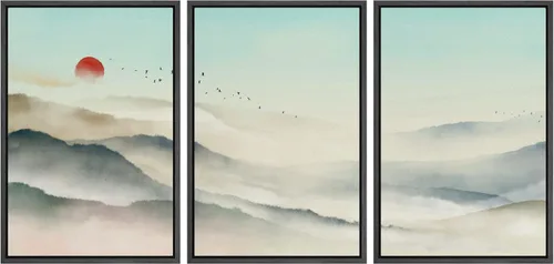 Miniatura 134 de NWT Lienzo enmarcado para pared, juego de arte en acuarela pastel, bosque de montaña oscura, naturaleza silvestre, ilustraciones de arte moderno