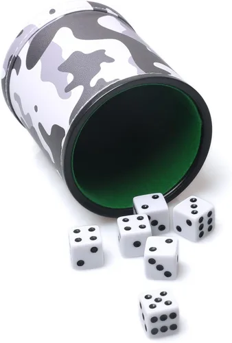 Miniatura 14 de Juego de dados de piel sintética con forro de fieltro con 6 dados de puntos (negro, paquete de 1)