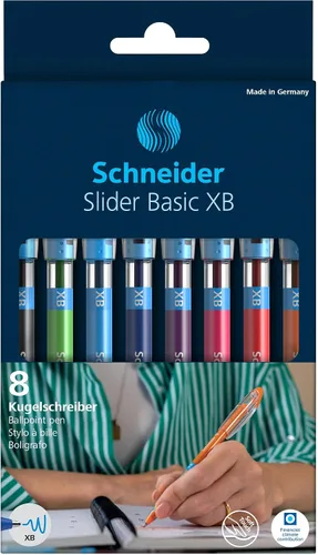 Miniatura 5 de Schneider Slider Basic XB (Extra Broad) - Bolígrafo de punta redonda, 1.4 mm, barril transparente, colores de tinta surtidos, paquete de 8