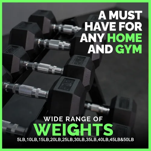 Miniatura 4 de Mancuernas hexagonales de goma de 100-250 kg con estante, peso libre para gimnasio en casa, mancuernas de goma duraderas con almacenamiento