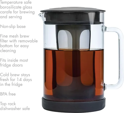 Miniatura 2 de Primula Pace - Cafetera fría con jarra de vidrio duradera y tapa hermética, apta para lavavajillas, tamaño perfecto de 6 tazas, 1.6 cuartos