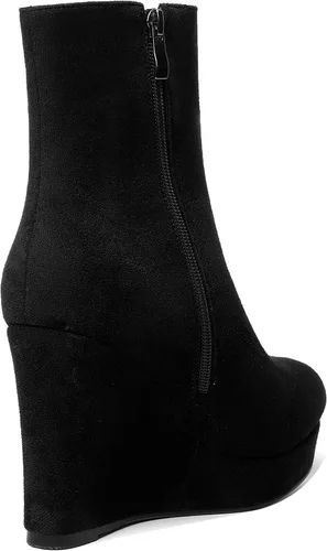 Miniatura 5 de AMBELIGHT Botas de cuña de gamuza con punta redonda para mujer, con cremallera, plataforma de moda, tacón alto, 4 pulgadas
