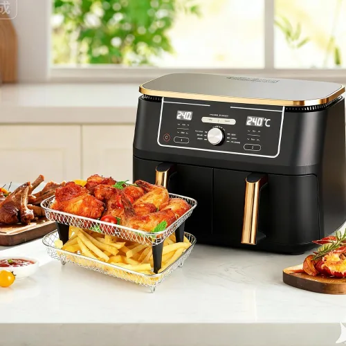 Miniatura 8 de BYKITCHEN Estante para freidora de aire Ninja 8 QT DZ201/SL201 DualZone Airfryer/Bella 4QT Slim Airfryer & More, 3 piezas apilables de acero