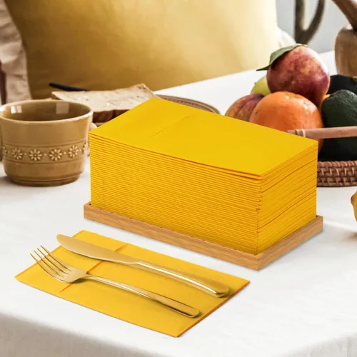 Miniatura 5 de KAMMAK Servilletas de Cena Desechables Naranja-Amarillo Como Tela de Papel con Bolsillo Paquete de 100 Servilletas de Boda Recepción Toallas de Mano