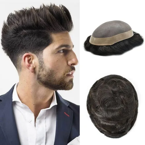 Miniatura 46 de Toupee - Sistema de reemplazo de cabello fino y duradero para hombre, piezas de cabello 100% humano para hombres, revestimiento de poliéster, unidad