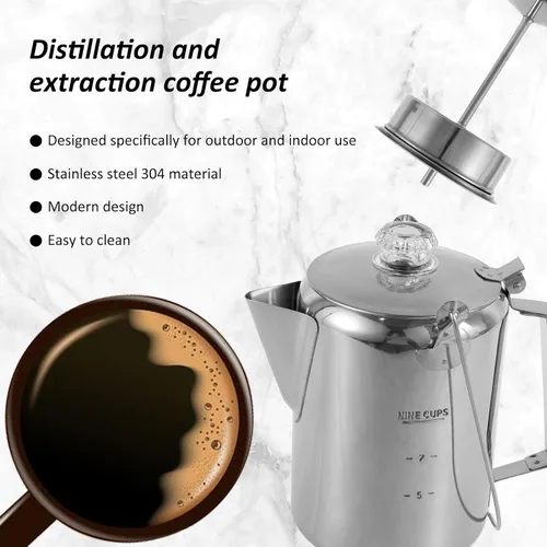 Miniatura 4 de Cafetera de camping – Percolador de estufa con perilla de vidrio superior transparente – Cafetera de camping para viajes de preparación rápida