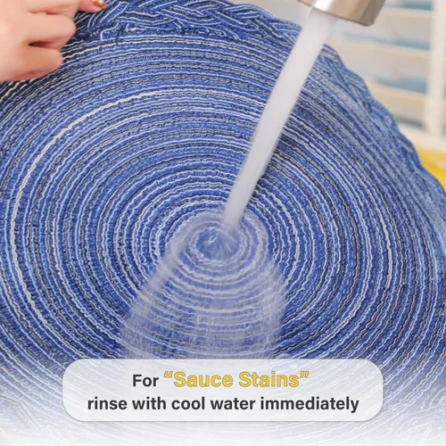 Miniatura 5 de myHomeBody Juego de 8 manteles individuales redondos trenzados, tejidos resistentes al calor, manteles individuales para mesas de comedor, tapetes