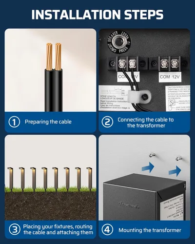 Miniatura 5 de DEWENWILS Transformador de Paisaje de Bajo Voltaje de 120W, Transformador para Exteriores con Temporizador y Sensor de Fotocélula, 120V AC a 12V AC
