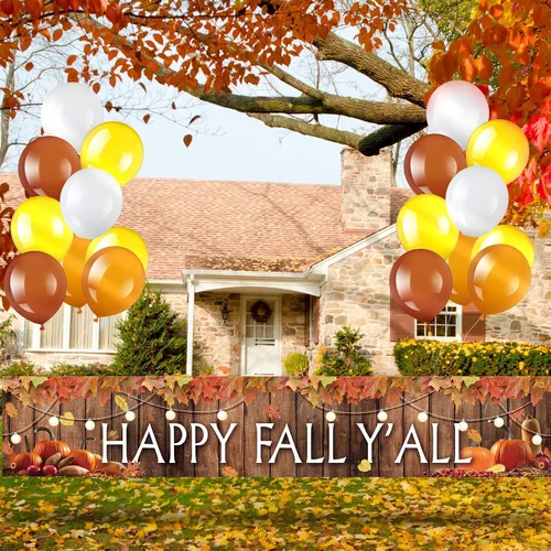 Miniatura 5 de Wettarn Cartel grande de 41 piezas con globos de cosecha, decoración de fiesta de otoño, letrero de patio, globos de aluminio naranja y amarillo