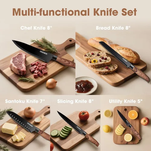 Miniatura 5 de Juego de Cuchillos, Juego de Cuchillos de Cocina de 8 Piezas, Juego de Cuchillos de Acero Inoxidable para Cocina, Juego de Bloque de Cuchillos
