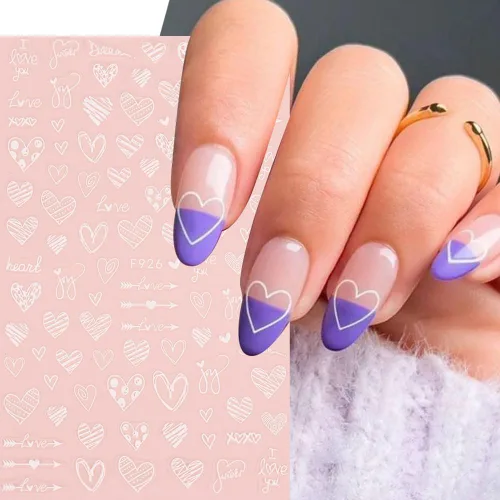 Miniatura 2 de Calcomanías de arte de uñas de corazón de San Valentín, calcomanías de uñas blancas para el día de San Valentín, calcomanías de uñas autoadhesivas