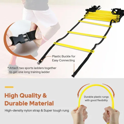 Miniatura 2 de GHB Pro Agility Ladder Agility Training Ladder Speed 12 Rung 20ft with Carrying Bag Amarillo