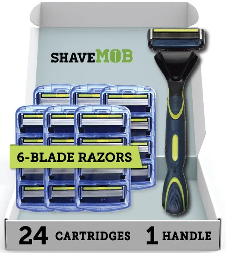 Miniatura 8 de ShaveMOB Kit de maquinilla de afeitar para hombre de 6 cuchillas (mango de cabeza flexible con 4 repuestos) (sin recortadora) - The Caveman Shaving