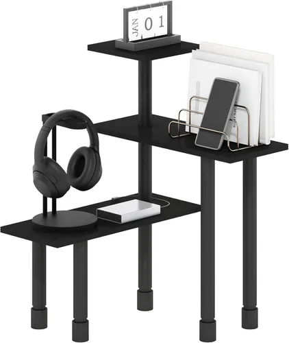 Miniatura 156 de Furinno Turn-N-Tube - Estantería de exhibición multiuso, de 4 niveles, con tubos clásicos, color nogal de Columbia y negro Columbia Nogal/Negro