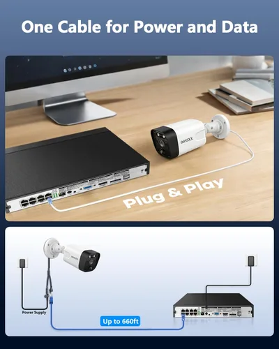 Miniatura 7 de OOSSXX 4K/8.0 Megapíxeles y 130° Ultra Gran Angular Audio Bidireccional PoE Sistema de Cámara de Seguridad para Hogar Exterior Cableado Sistema