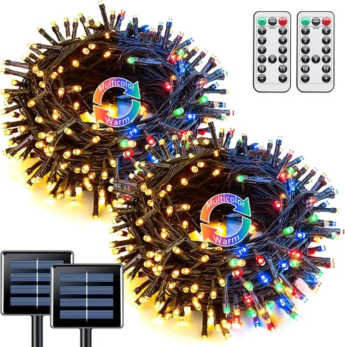 Miniatura 47 de JMEXSUSS 600 luces LED solares azules de Navidad, 206.7 pies, luces azules de Navidad al aire libre, impermeables, 8 modos de luz solar al aire