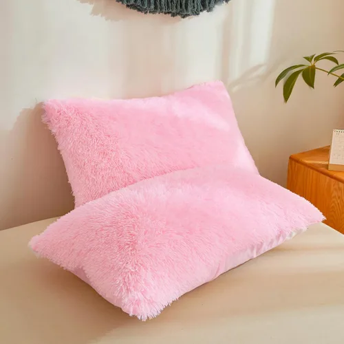 Miniatura 2 de Besfunny Juego de 2 fundas de almohada de pelo sintético negro, mullidas y peludas para decoración de dormitorio, fundas de almohada negras suaves