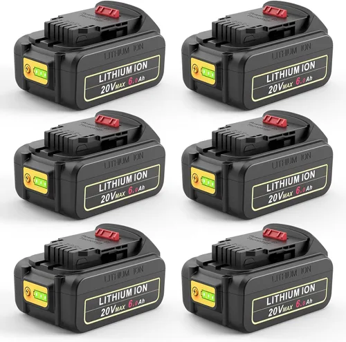 ARyee Paquete de 6 baterías de repuesto de 20 V 6.0 Ah para Dewalt 20V DCB200 DCB201 DCB203 DCB204 DCB205 DCB206, DCD/DCF/DCG Max Series
