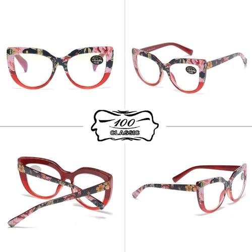 Miniatura 5 de Paquete de 3 lentes de lectura de gran tamaño con diseño de ojo de gato azul y antirreflejos para mujer, bisagras de resorte, lectores florales