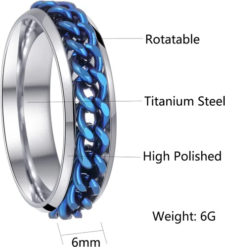 Miniatura 79 de Anillos giratorios para la ansiedad para hombre, anillos clásicos de cadena para mujeres y adultos, anillo de acero de titanio