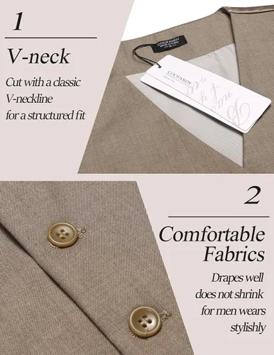 Miniatura 4 de Coofandy chaleco para traje o esmoquin con 5 botones, para hombre.