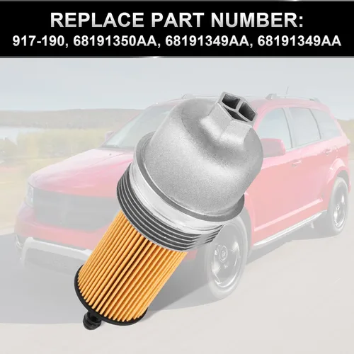 Miniatura 3 de Tapa de carcasa de filtro de aceite de motor de aluminio de mejora con filtro de aceite compatible con Jeep Wrangler Chrysler 200 300 Dodge Charger