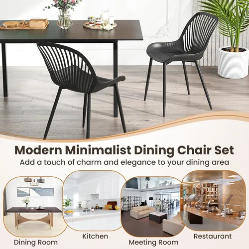 Miniatura 9 de Giantex Juego de 4 sillas de comedor negras, sillas de cocina modernas con patas de metal, respaldo recortado, asiento curvo, sillas decorativas sin