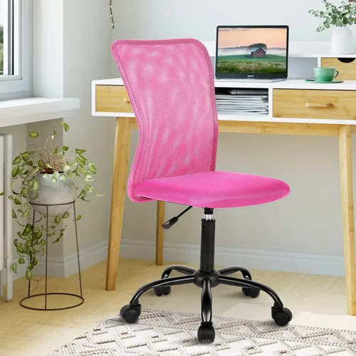 Miniatura 9 de Silla de oficina pequeña, silla de escritorio sin brazos con ruedas, silla ergonómica para computadora con soporte lumbar, silla giratoria de malla