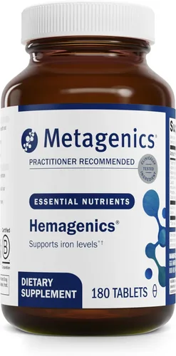 Metagenics Hemagenics - Suplemento de hierro con vitamina B12, B6 y folato para ayudar a apoyar la función saludable de los glóbulos rojos, 180