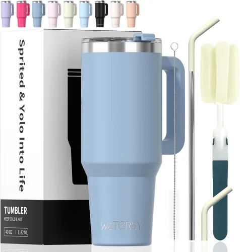 Miniatura 33 de Vaso de 20 oz con asa, vaso con tapa y pajita, vaso de doble pared con aislamiento de acero inoxidable para viajes (frío durante 34 horas), botella