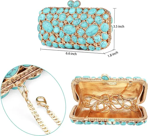 Miniatura 5 de Bolso de mano de noche de cristal turquesa elegante para novia, boda, fiesta, para mujer