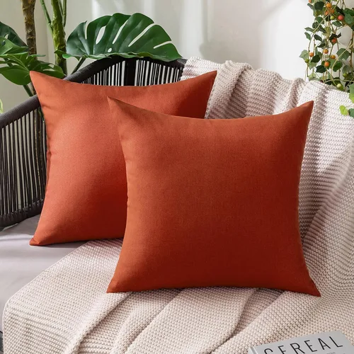 Miniatura 14 de MIULEE Paquete de 2 fundas decorativas para almohadas de exterior, sólidas, impermeables, de lino sintético, estilo granja de jardín, fundas de Óxido