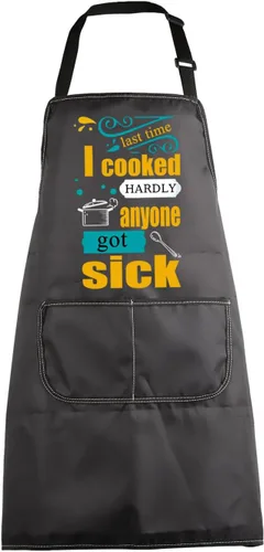 MBMSO Delantal de chef casero, regalo inspirado en el chef Last Time I Cooked Hardly Anyone Got Sick Delantal con citas divertidas para amantes de