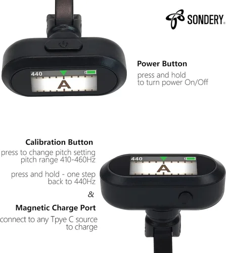 Miniatura 4 de Sondery afinador de guitarra y ukelele con clip recargable, pantalla TFT simple de fácil lectura, afinación extremadamente rápida y precisa