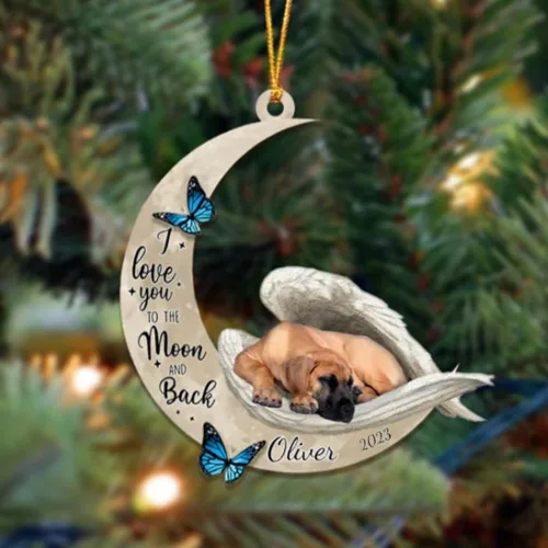 Miniatura 61 de Adorno colgante personalizado de ángel durmiendo en la luna, perro sabueso afgano, nombre personalizado, acrílico impreso en 2D plano – cumpleaños