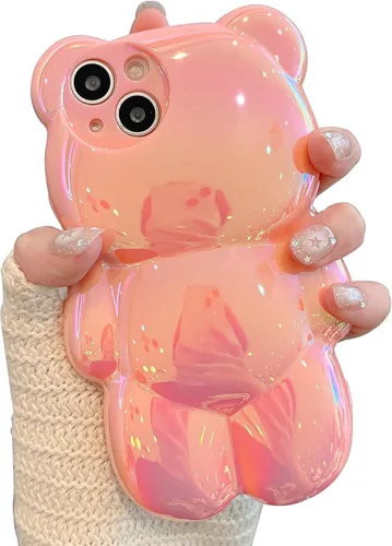 Miniatura 15 de Bear - Funda para teléfono compatible con el teléfono 11, bonita funda holográfica negra 3D con diseño de oso holográfico, a prueba de golpes, Kpop
