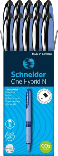 Miniatura 2 de Schneider One Hybrid N - Bolígrafo de punta redonda, 0,3 mm punta de aguja híbrida, barril azul claro, tinta negra, caja de 10 bolígrafos (183401)