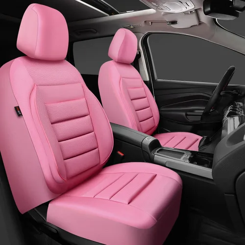Miniatura 2 de CAR PASS Fundas de Asiento de Cuero Rosa Juego Completo Universal Resistente al Agua Soporte de Respaldo de Espuma 3D, Comodidad de Lujo Automotriz