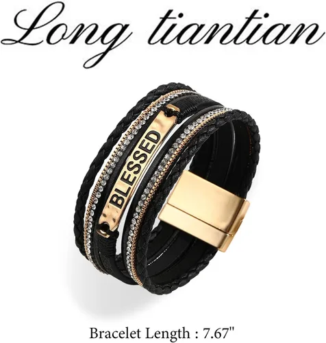 Miniatura 7 de Long tiantian Pulseras de cuero para mujer, pulseras de moda para mujer, pulsera apilable de cruz para mujer, pulseras de múltiples capas