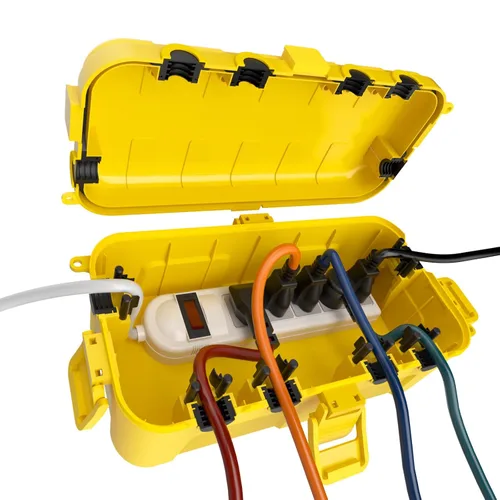 Miniatura 32 de Flemoon Caja eléctrica mediana para exteriores (11.5 x 5.2 x 4 pulgadas), cubierta de cable de extensión impermeable IP54 con 6 puertos de entrada